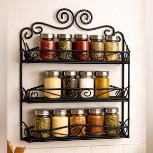3 tiered black metal spice/jar rack.